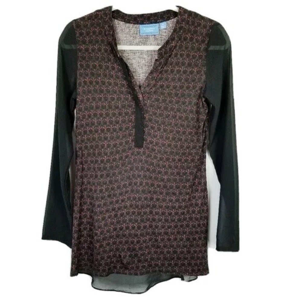 Simply Vera Vera Wang V-Neck Hi-Lo Blouse Women's XS Sheer Long Sleeve